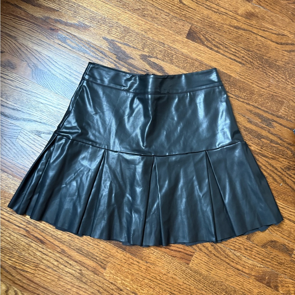 Wade Voss Black Pleated Leather Skirt